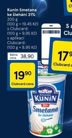 Smetana ke šlehání Mlékárna Kunín 31%