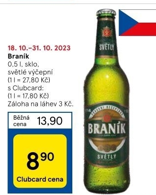Pivo světlé výčepní 10° Braník