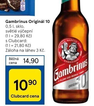 Pivo světlé výčepní Originál 10° Gambrinus