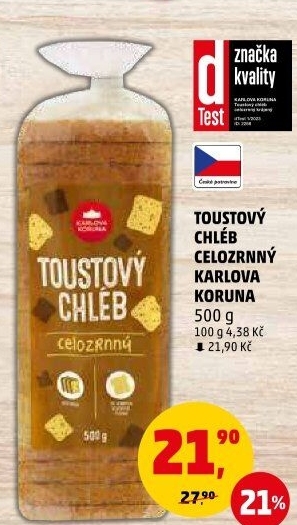 Toustový chléb celozrnný Karlova Koruna