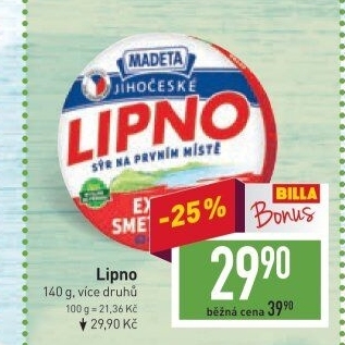 Tavený sýr Jihočeské Lipno Madeta