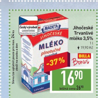 Mléko trvanlivé Jihočeské Madeta - 3,5% plnotučné