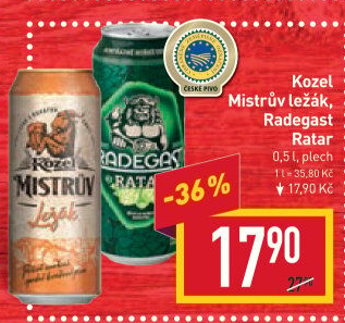 Pivo Mistrův světlý ležák Velkopopovický Kozel