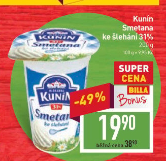 Smetana ke šlehání Mlékárna Kunín 31%