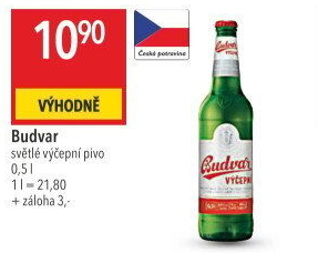 Pivo světlé výčepní Budweiser Budvar
