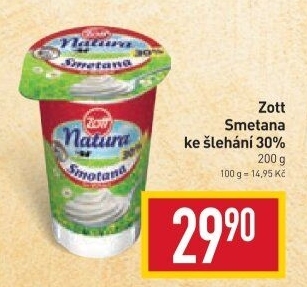 Smetana ke šlehání 30% Natura Zott