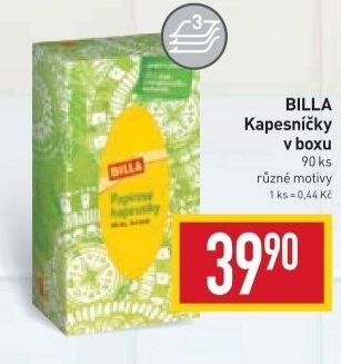 Kapesníčky papírové 3vrstvé Billa - box