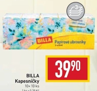 Kapesníčky papírové 3vrstvé Billa