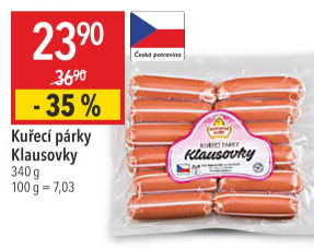 Párky kuřecí Klausovky Vodňanské kuře