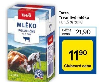 Mléko trvanlivé Tatra - 1,5% polotučné