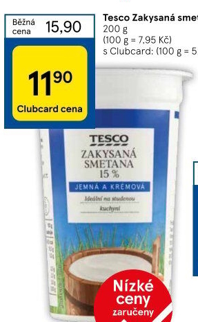 Smetana zakysaná Tesco 15%