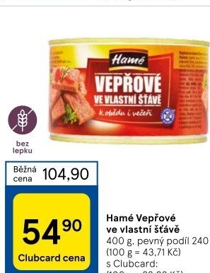 Vepřové maso ve vlastní šťávě Hamé