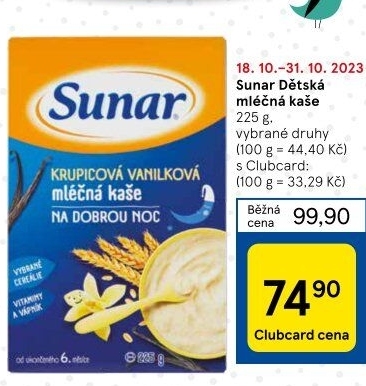 Kaše mléčná Sunar