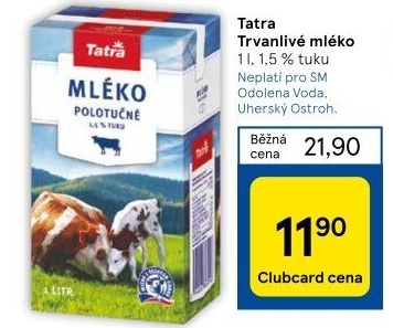 Mléko trvanlivé Tatra - 1,5% polotučné