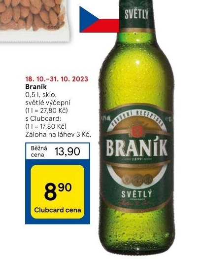 Pivo světlé výčepní 10° Braník