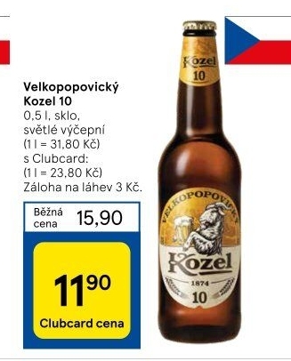Pivo světlé výčepní 10°Velkopopovický Kozel