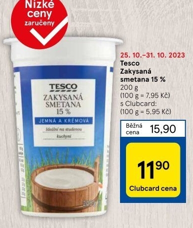 Smetana zakysaná Tesco 15%