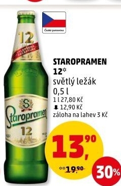 Pivo světlý ležák 12° Staropramen