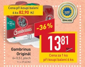 Pivo světlé výčepní Originál 10° Gambrinus