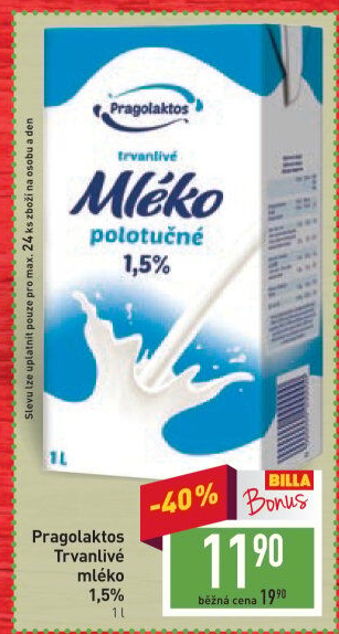 Mléko trvanlivé Pragolaktos- 1,5% polotučné
