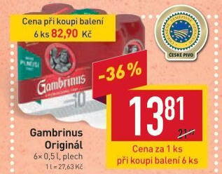 Pivo světlé výčepní Originál 10° Gambrinus