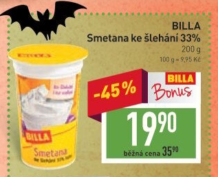 Smetana ke šlehání Billa 33%