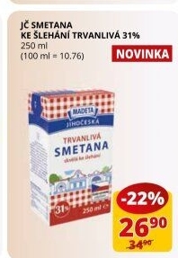 Smetana ke šlehání trvanlivá Jihočeská Madeta 31%