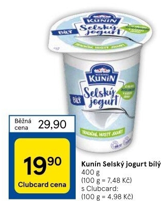 Bílý jogurt selský Mlékárna Kunín