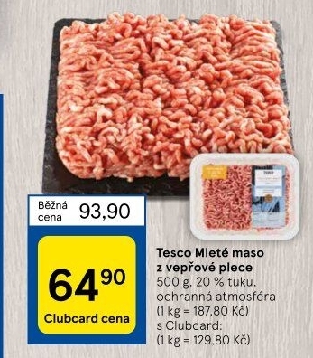 Maso mleté vepřové z plece Tesco