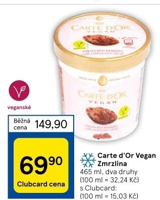 Zmrzlina v kelímku Vegan Carte D'