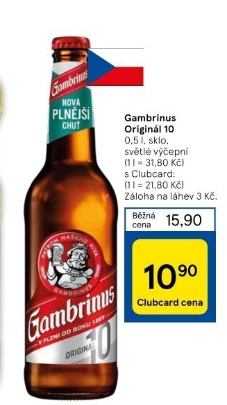 Pivo světlé výčepní Originál 10° Gambrinus