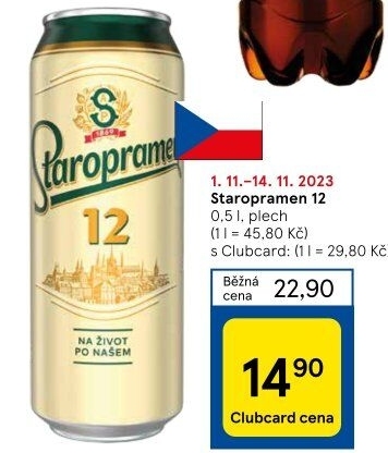 Pivo světlý ležák 12° Staropramen