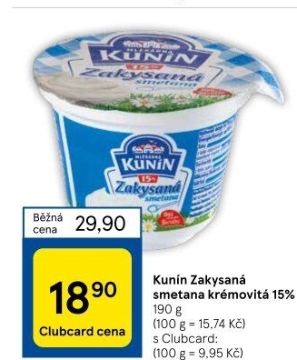 Zakysaná smetana Mlékárna Kunín 15%