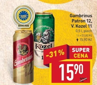 Pivo světlý ležák 12° Patron Gambrinus
