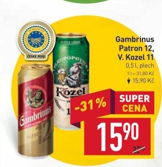 Pivo světlý ležák 12° Patron Gambrinus