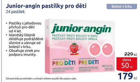 Pastilky proti bolesti v krku Junior Angin