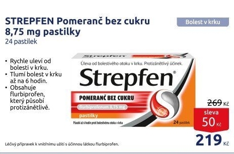 Pastilky proti bolesti v krku Strepfen