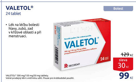 Tablety proti horečce a bolesti Valetol