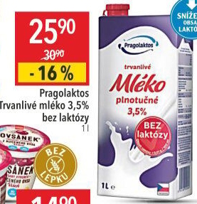 Mléko trvanlivé bez laktózy Pragolaktos- 3,5% plnotučné