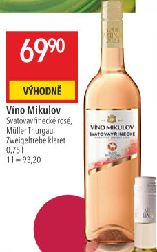 Víno Müller Thurgau Víno Mikulov - svatomartinské