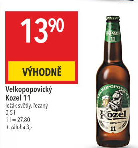 Pivo světlý ležák 11° Medium Velkopopovický Kozel