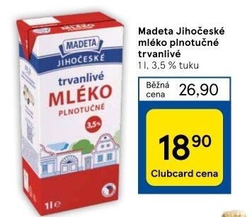 Mléko trvanlivé Jihočeské Madeta - 3,5% plnotučné