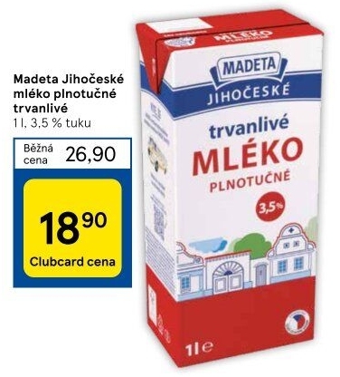 Mléko trvanlivé Jihočeské Madeta - 3,5% plnotučné