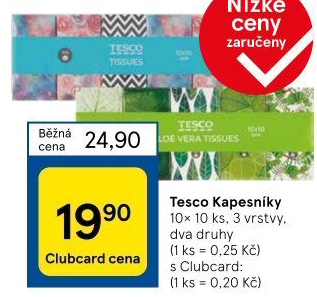 Papírové kapesníčky 3vrstvé Tesco