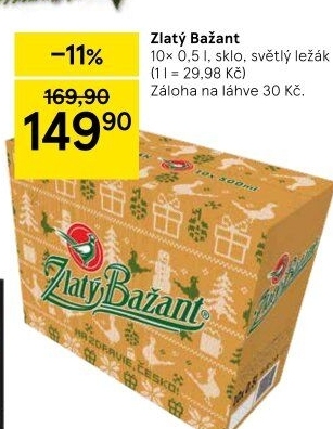 Pivo světlý ležák 12° Zlatý Bažant