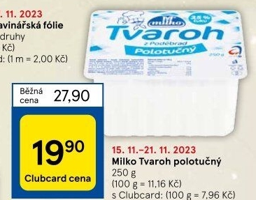 Tvaroh polotučný z Poděbrad Milko