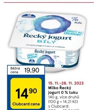 Ochucený jogurt řecký 0% Milko
