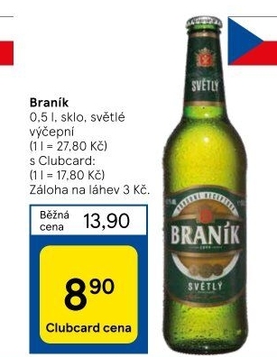Pivo světlé výčepní 10° Braník