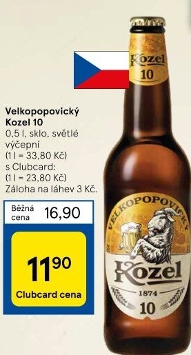 Pivo světlé výčepní 10°Velkopopovický Kozel