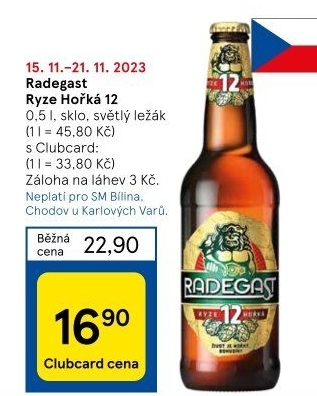 Pivo světlý ležák 12° Ryze hořká Radegast